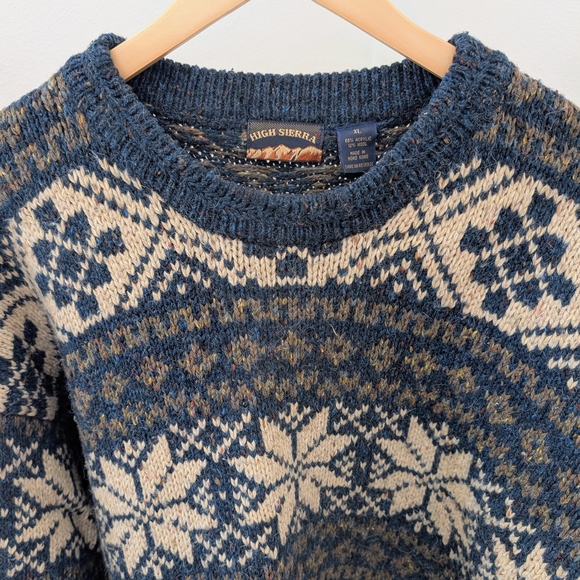 Vintage Chunky Fair Isle Abstract Geometric Speckled Crewneck Sweater In Blue - Picture 3 of 6